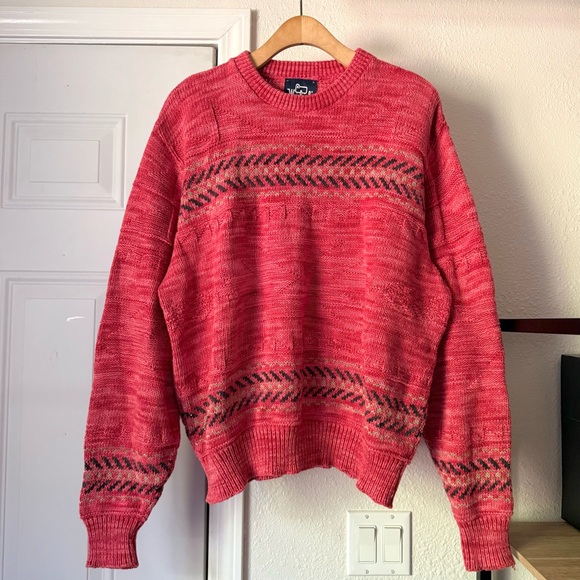 WOOLRICH coral vintage striped boxy long sleeve pullover sweater